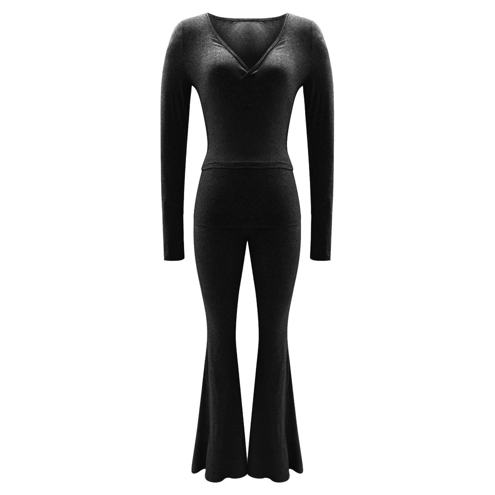 thumbnail image 4 of Conjunto de entrenamiento de 2 piezas para mujer: top corto de manga larga y pantalones de yoga con vuelta, conjunto de fitness a juego, 4 of 5